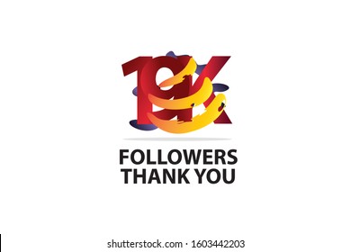 19K, 19.000 Followers Thank you logo  Sign Ribbon Gold space Red and Blue, Yellow number vector illustration for social media, internet - vector