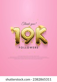 19k followers design, with luxury gold numbers for greetings on social media posts.