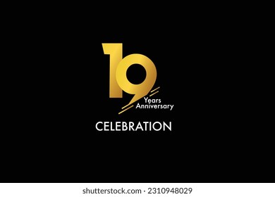 19 años, 19 años, 19 años color dorado sobre el fondo negro de estilo abstracto logotipo. aniversario con color dorado aislado en fondo negro, diseño vectorial para vectores de celebración