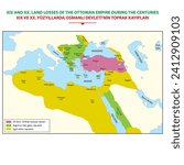 19th and 20th century Ottoman Empire territorial losses map. Translate: On October 30, 1918, the Ottoman Empire, the lands that became independent, the occupied lands.