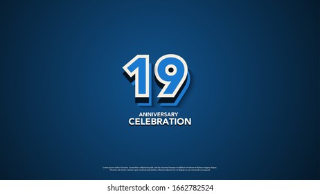 19th anniversary background with illustrations of blue numbers and 2d light effects