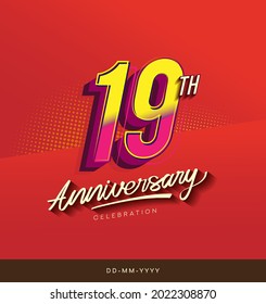19th anniversary celebration logotype colorful design isolated with red background and modern design.