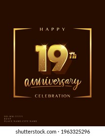 19th anniversary celebration logotype with handwriting golden color elegant design isolated on dark background. vector anniversary for celebration, invitation card, and greeting card.