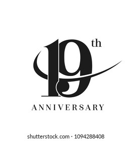 19th Anniversary Celebration simple monogram Design. pictogram vector icon, simple years birthday logo label, black and white stamp isolated