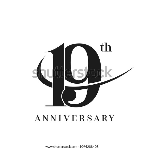 19th Anniversary Celebration simple monogram\
Design. pictogram vector icon, simple years birthday logo label,\
black and white stamp\
isolated