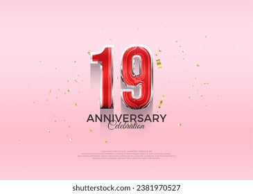 19th anniversary celebration, vector 3d design with luxury and shiny gold. Premium vector background for greeting and celebration.
