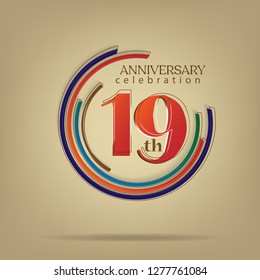 19th Anniversary colorful with brown background, for greeting cards