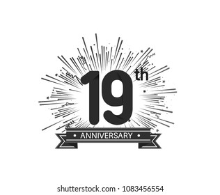 19th anniversary design with firework and ribbon black color for use company celebration 