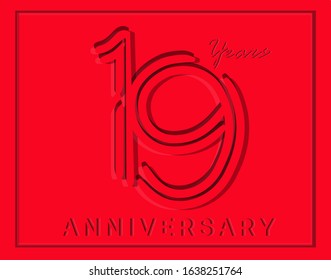 19th Anniversary with elegant red stripe motif, anniversary template design for web ,Creative poster, booklet, leaflet, flyer, magazine, invitation card