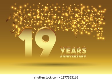 19th Anniversary gold numbers. background for anniversary