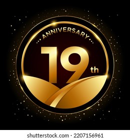 19th anniversary, Golden anniversary template design. Logo vector illustration