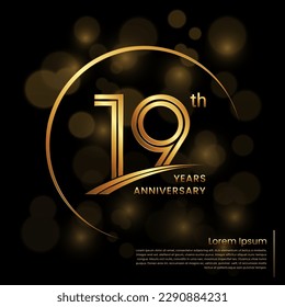 19th Anniversary logo design with double line numbers. Golden anniversary template. Vector Logo Template