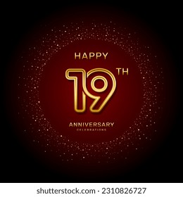 19th  anniversary logo design with a double line concept in gold color, logo vector template illustration