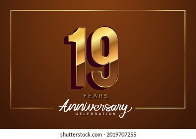 19th anniversary logo golden colored isolated on elegant background. Vector anniversary for celebration.