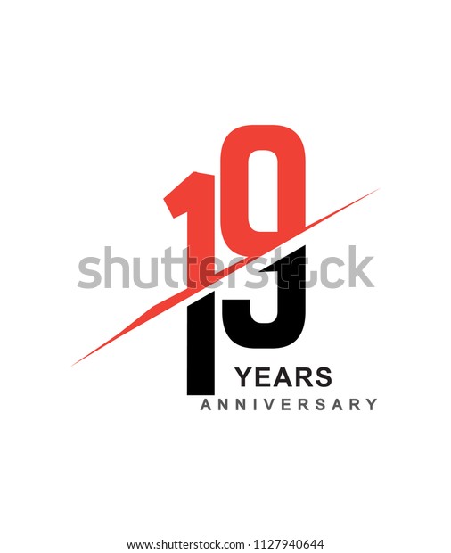 19th anniversary\
logo red and black swoosh design isolated on white background for\
anniversary celebration.