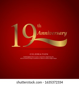 19th anniversary logo text decorative. With red background. Ready to use. Vector Illustration EPS 10