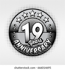 19th anniversary logo. Vector and illustrations. Comics anniversary logo.