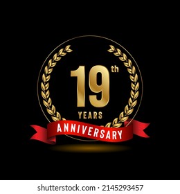 Logotipo del 19° Aniversario. Diseño de planilla de celebración del aniversario para folletos, folletos, revistas, afiches de folletos, banner, web, invitación o tarjeta de saludo. Ilustraciones vectoriales.
