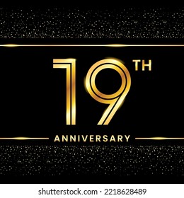 19th Anniversary Logotype. Golden Anniversary template design for celebration event, invitation card, greeting card, flyer, banner, poster, double line logo, vector illustration