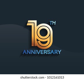 19th anniversary logotype with multiple line golden color isolated on dark blue background for celebration