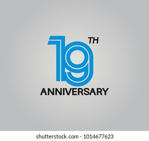19th anniversary logotype with multiple line style blue color isolated on white background for celebration