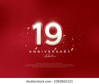 19th anniversary number. with 3d white numbers on a red background. Premium vector for poster, banner, celebration greeting.