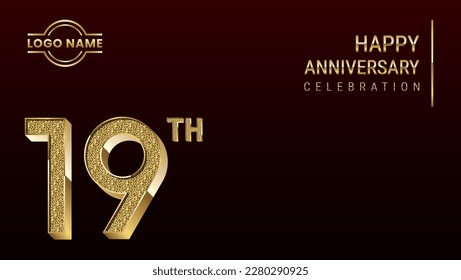 19th Anniversary template design concept with golden number. Vector Template