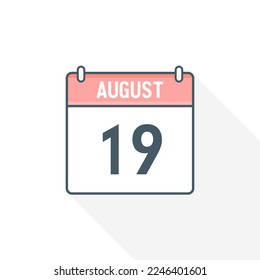 icono del calendario del 19 de agosto. 19 de agosto calendario Fecha Mes Icono Ilustrador vectorial