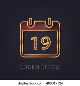 19th Calendar Red Ruby with Golden Frame Precious Jewellery Icon / Logo Design