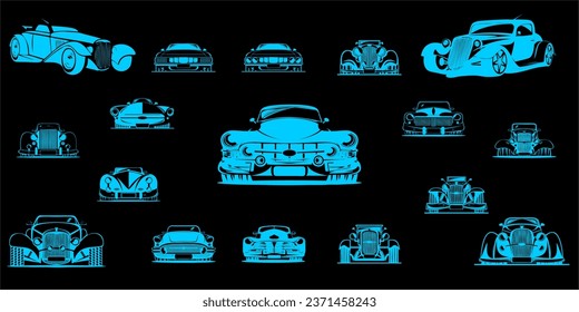 Autofront, Vektorsilhouette, 19. Jahrhundert. Auto-Clip Art, Solid color, Line Art 