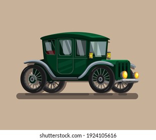 19th Century retro car. old electric car, steam car symbol concept in cartoon illustration vector