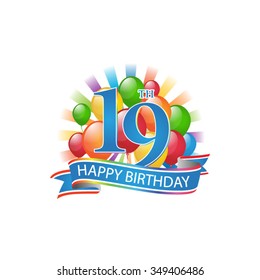 105 Colorful Happy Birthday Logo With Balloons And Burst Of Light ...