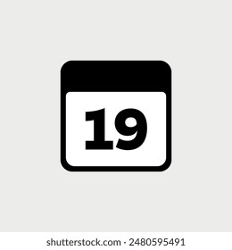19th day of the month, minimalist calendar. Vector icon