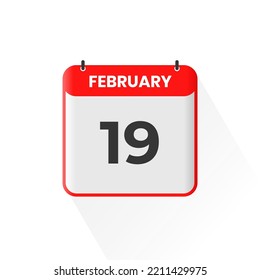 19th February calendar icon. February 19 calendar Date Month icon vector illustrator