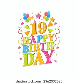 19th happy birthday logo with balloons, vector illustration design for birthday celebration, greeting card and invitation card.