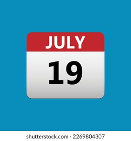 19th July calendar icon. July 19 calendar Date Month icon. Isolated on blue background