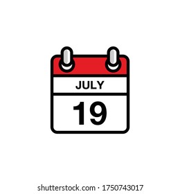 19 de julio día plano del icono del calendario del mes. Concepto de fecha y hora. Diseño de ilustración de vector