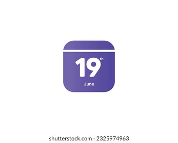 19th June calendar date month icon with gradient color, flat design style vector illustration