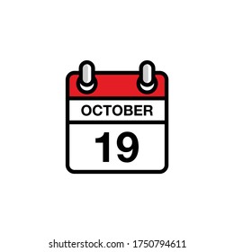 19th of October flat day of the month calendar icon. Date and time schedule concept. Vector illustration design