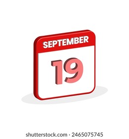 19. September Kalender 3D-Symbol. 3D September 19 Kalenderdatum, Monatssymbol Vektorgrafik Illustrator