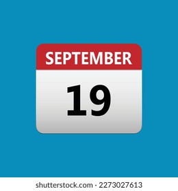 19th September calendar icon. September 19 calendar Date Month icon. Isolated on blue background