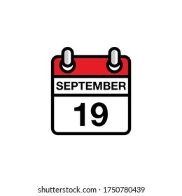 19th of September flat day of the month calendar icon. Date and time schedule concept. Vector illustration design