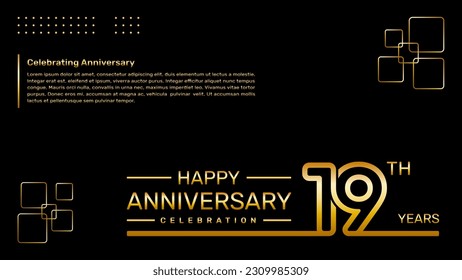 19th year anniversary template design with gold color, vector template illustration