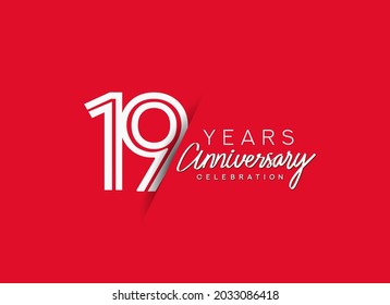 19th Years Anniversary celebration logo, flat design isolated on red background.
