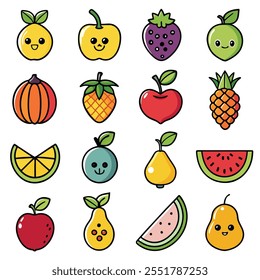 1.a set of 20 fruits line art black silhouette style icon with white background