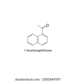 1-Acetonaphthone skeletal structure.Ketone compound schematic illustration. Simple diagram, chemical structure.