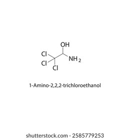 1-Amino-2,2,2-trichloroethanol skeletal structure.Trichloroethanol derivative compound schematic illustration. Simple diagram, chemical formula.