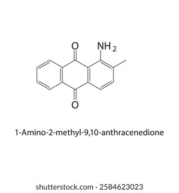 1-Amino-2-methyl-9,10- anthracenedione skeletal structure.Anthraquinone compound schematic illustration. Simple diagram, chemical structure.