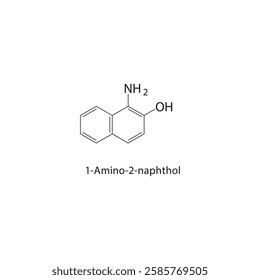 1-Amino-2-naphthol skeletal structure.Naphthol derivative compound schematic illustration. Simple diagram, chemical formula.