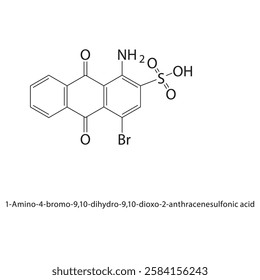 1-Amino-4-bromo-9,10- dihydro-9,10-dioxo-2- anthracenesulfonic acid skeletal structure.Anthraquinone compound schematic illustration. Simple diagram, chemical structure.